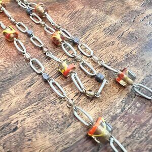 Long Art Glass Chain Necklace 44 Inch